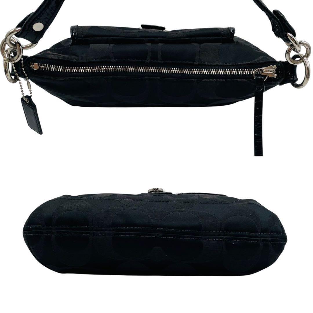 COACH Shoulder Bag Purse 2way Signature Canvas Leather Black Authentic