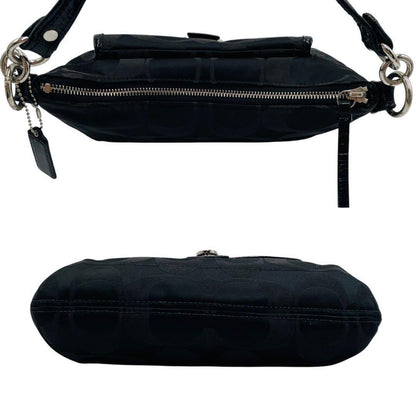 COACH Shoulder Bag Purse 2way Signature Canvas Leather Black Authentic