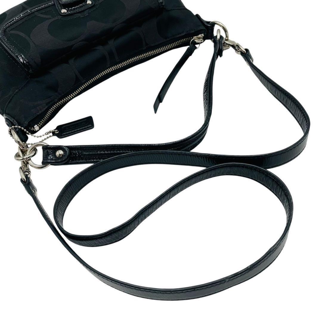 COACH Shoulder Bag Purse 2way Signature Canvas Leather Black Authentic