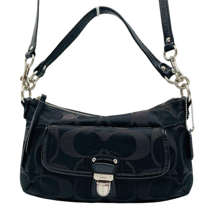 COACH Shoulder Bag Purse 2way Signature Canvas Leather Black Authentic