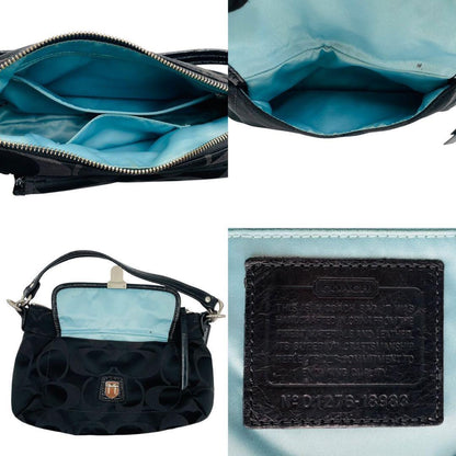 COACH Shoulder Bag Purse 2way Signature Canvas Leather Black Authentic