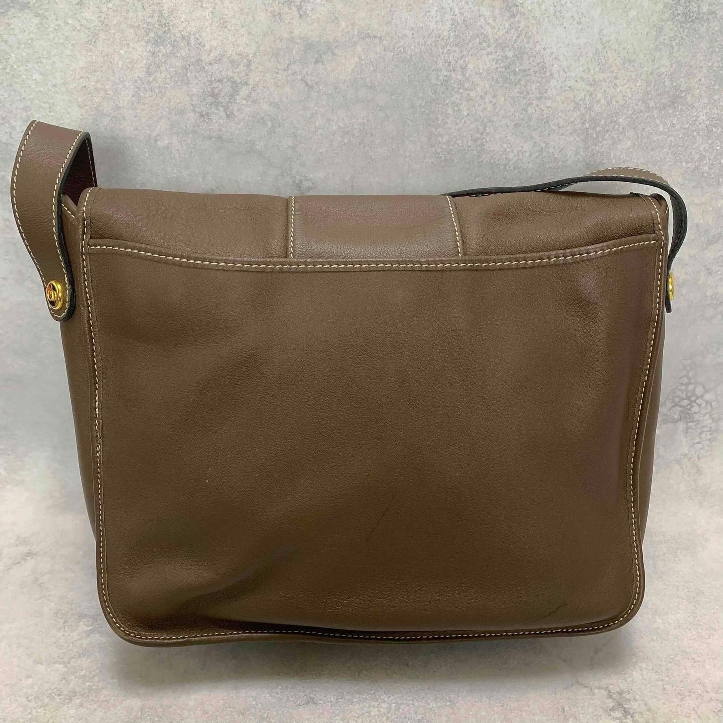 Christian Dior Shoulder Bag CD Stitch Brown Gold Leather Unisex Used Authentic