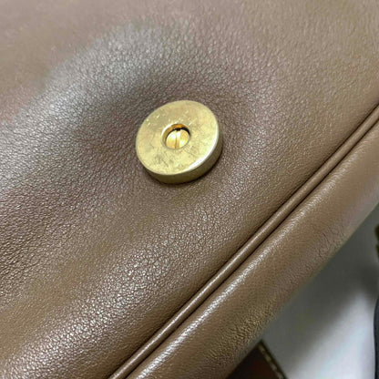 Christian Dior Shoulder Bag CD Stitch Brown Gold Leather Unisex Used Authentic