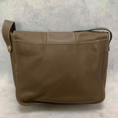 Christian Dior Shoulder Bag CD Stitch Brown Gold Leather Unisex Used Authentic