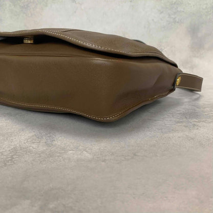 Christian Dior Shoulder Bag CD Stitch Brown Gold Leather Unisex Used Authentic