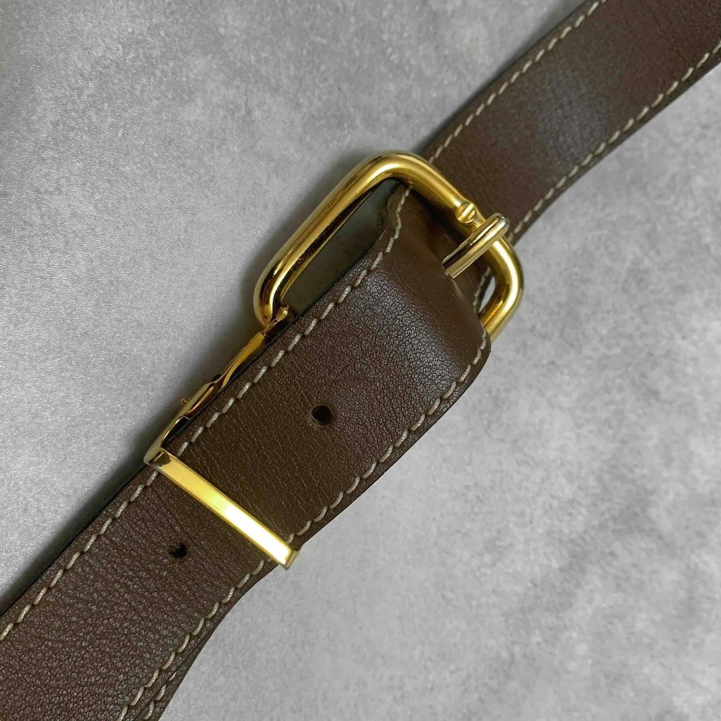 Christian Dior Shoulder Bag CD Stitch Brown Gold Leather Unisex Used Authentic