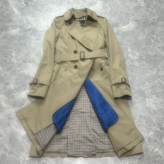 Aquascutum Trench Coat Club Check Asian fit L US size M Honey Beige Authentic