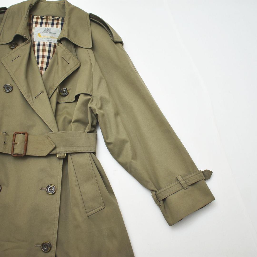 Aquascutum Trench Coat Club Check Asian fit L US size M Khaki Authentic