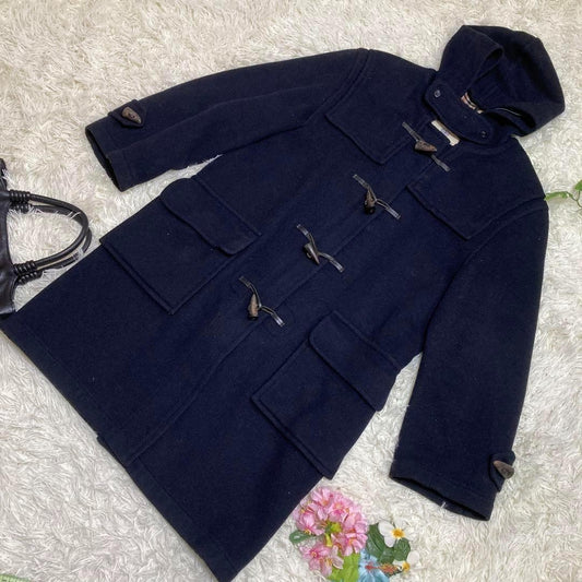 Aquascutum Duffle Coat Club Check Asian fit 2XL US size XL Navy Authentic