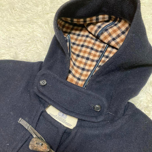 Aquascutum Duffle Coat Club Check Asian fit 2XL US size XL Navy Authentic