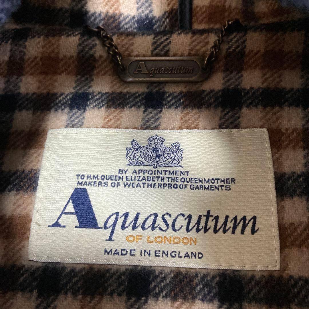Aquascutum Duffle Coat Club Check Asian fit 2XL US size XL Navy Authentic