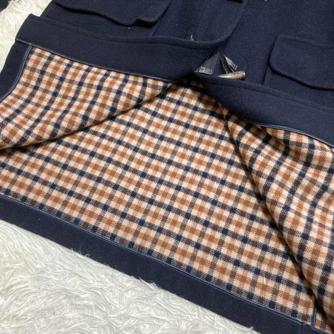 Aquascutum Duffle Coat Club Check Asian fit 2XL US size XL Navy Authentic