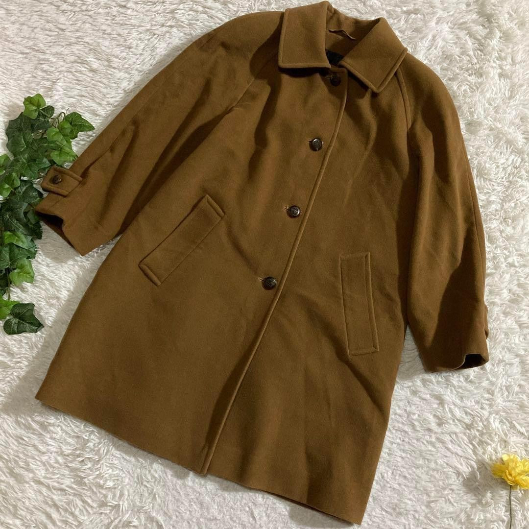 Aquascutum Long Coat Club Check FREE SIZE Wool Beige Authentic
