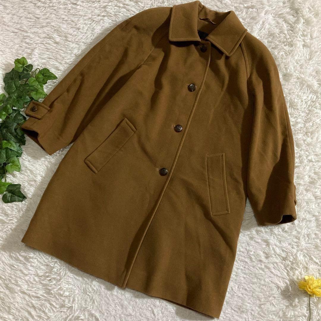 Aquascutum Long Coat Club Check FREE SIZE Wool Beige Authentic