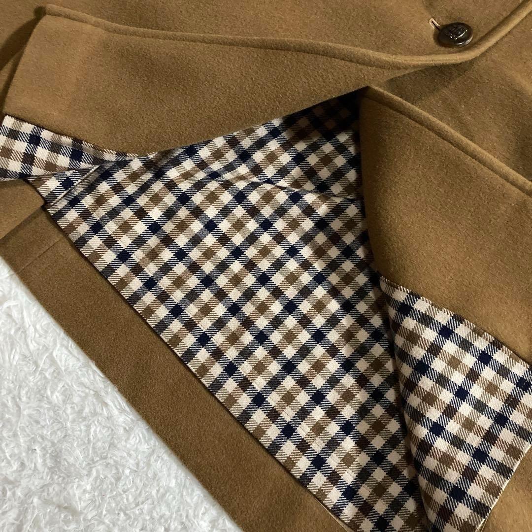 Aquascutum Long Coat Club Check FREE SIZE Wool Beige Authentic