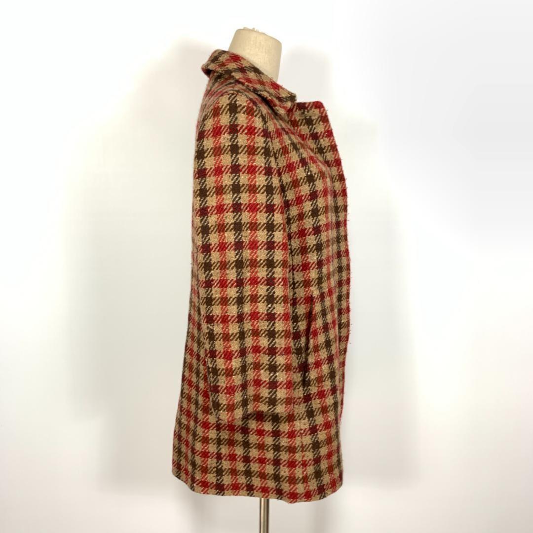 Aquascutum Long Coat Wool Check Asian fit M US size S Red Brown Authentic