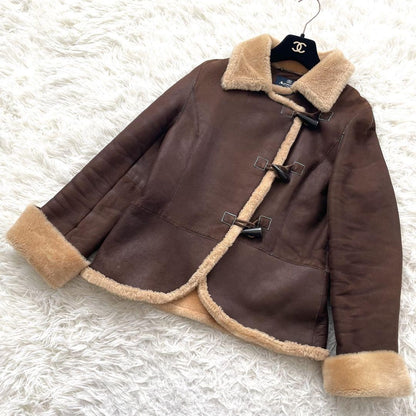 Aquascutum Mouton Boa Jacket Asian fit L US size M Brown Authentic