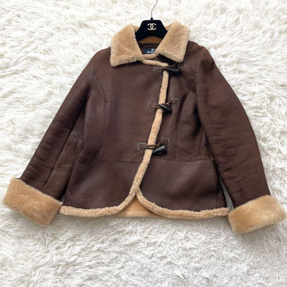 Aquascutum Mouton Boa Jacket Asian fit L US size M Brown Authentic