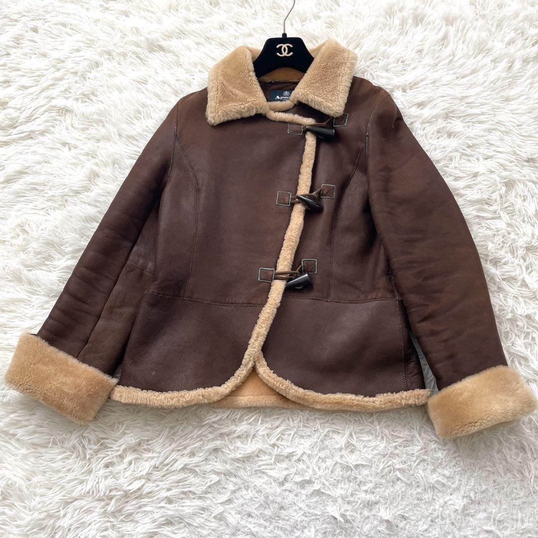 Aquascutum Mouton Boa Jacket Asian fit L US size M Brown Authentic