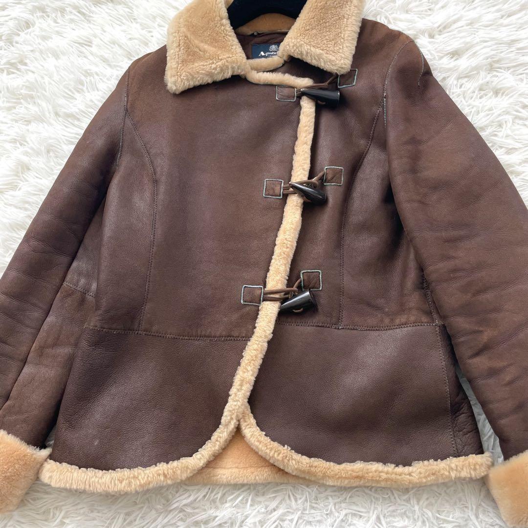 Aquascutum Mouton Boa Jacket Asian fit L US size M Brown Authentic