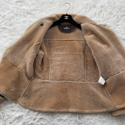 Aquascutum Mouton Boa Jacket Asian fit L US size M Brown Authentic