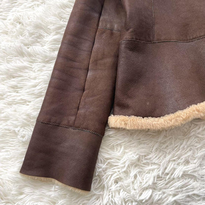 Aquascutum Mouton Boa Jacket Asian fit L US size M Brown Authentic