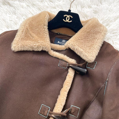 Aquascutum Mouton Boa Jacket Asian fit L US size M Brown Authentic