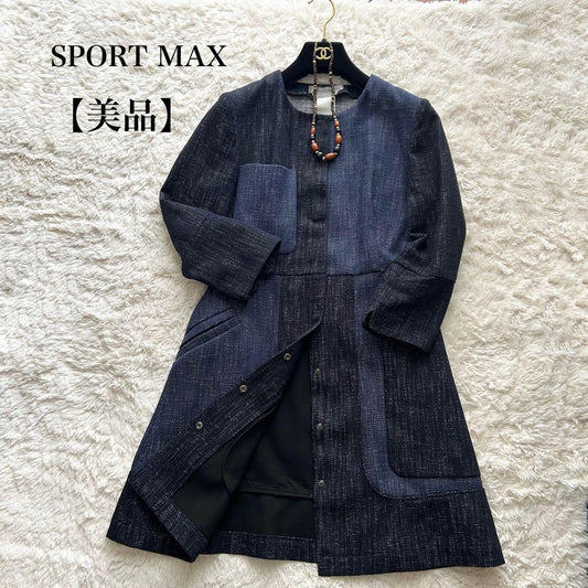 Max Mara SPORTMAX Long Coat Asian fit L 40 US size M Navy Blue Authentic