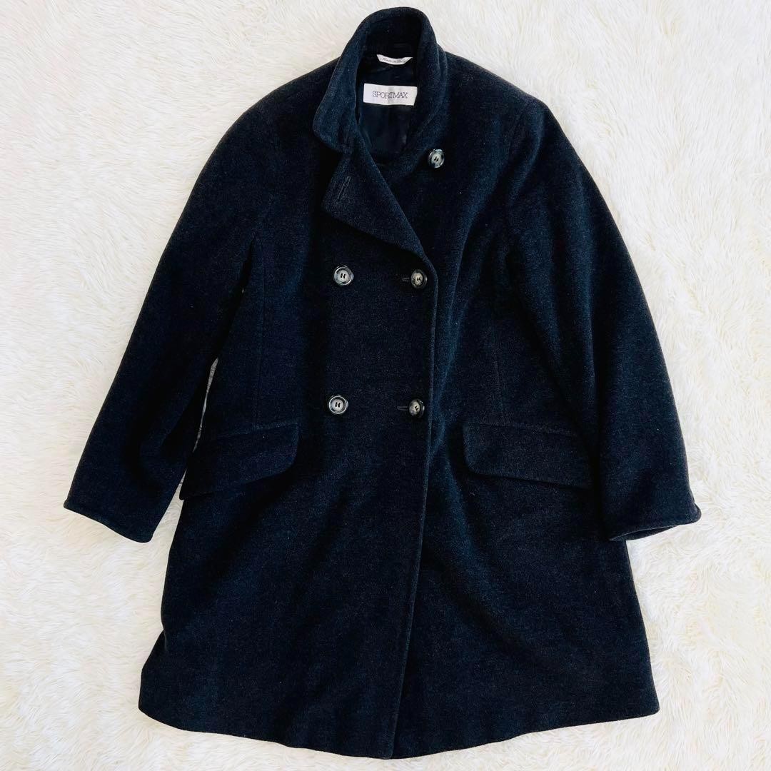 Max Mara SPORT MAX Long Coat Asian fit L US size M Black Authentic