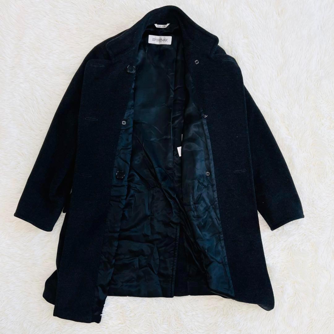 Max Mara SPORT MAX Long Coat Asian fit L US size M Black Authentic