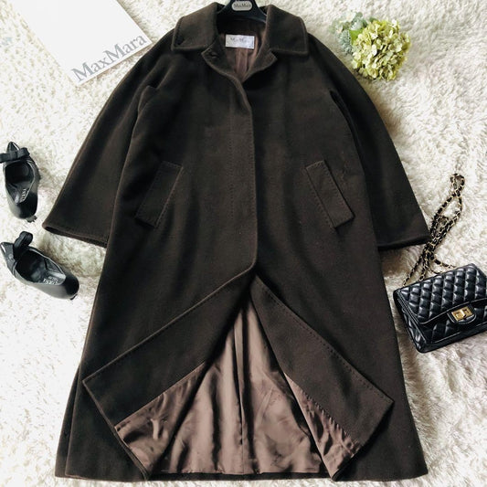 Max Mara Long Coat Asian fit M 38 US size S Dark Brown Authentic