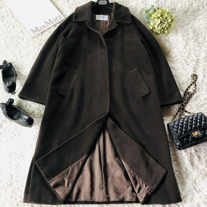 Max Mara Long Coat Asian fit M 38 US size S Dark Brown Authentic