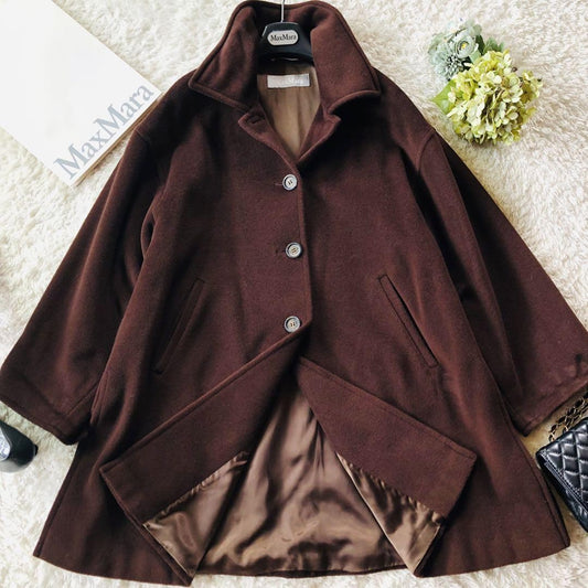Max Mara Wool Coat Asian fit L 40 US size M Dark Brown Authentic