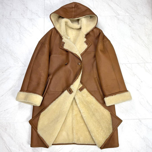 Max Mara Mouton Long Coat Asian fit L 40 US size M Brown Authentic