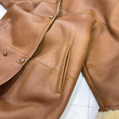 Max Mara Mouton Long Coat Asian fit L 40 US size M Brown Authentic