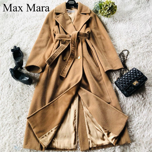 Max Mara Long Coat Asian fit XL 42 US size L Camel Beige Authentic