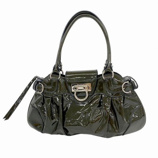 Salvatore Ferragamo Hand Bag Tote Purse Gancini Khaki Authentic