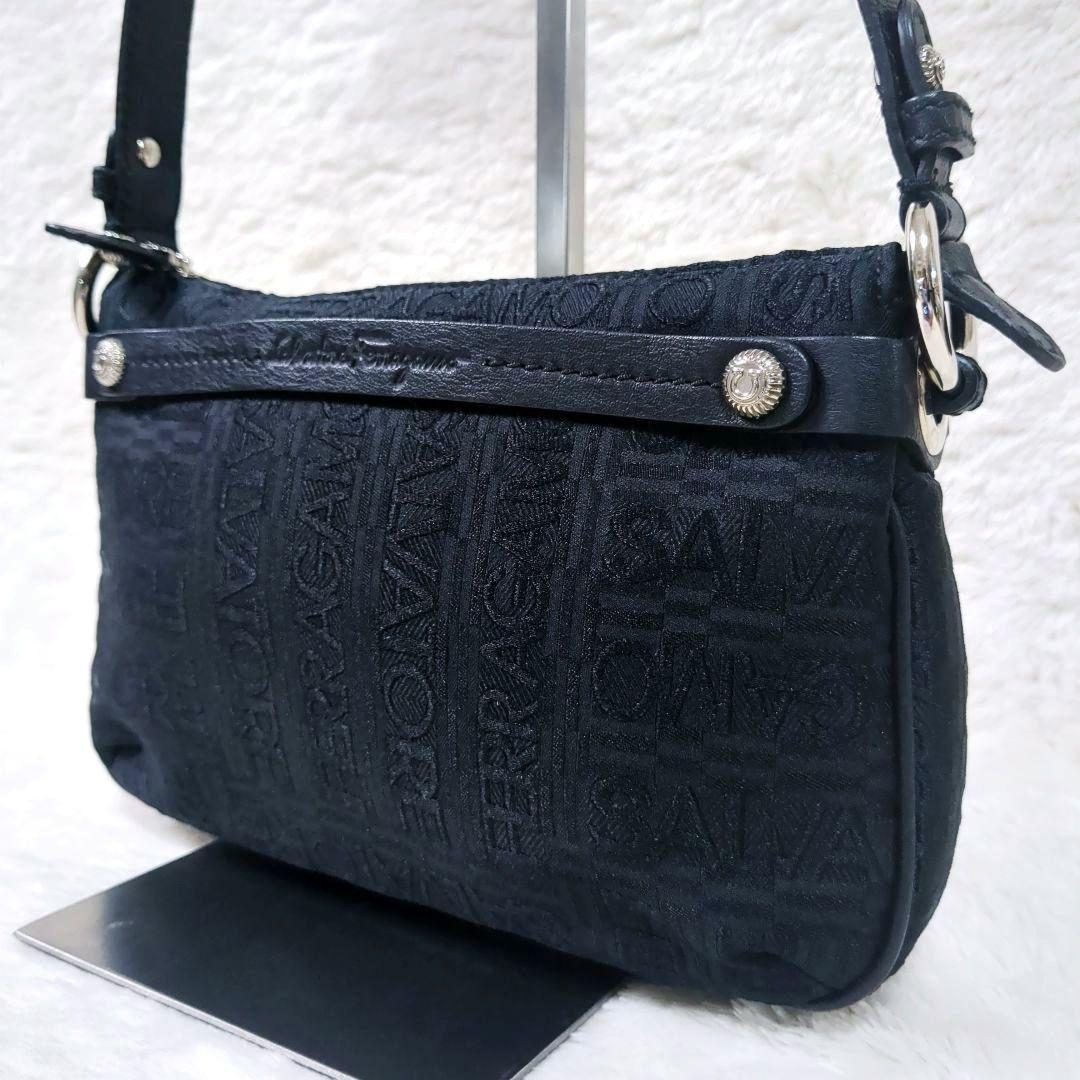 Salvatore Ferragamo Accessory Pouch Hand Bag Tote Purse Leather Canvas Black