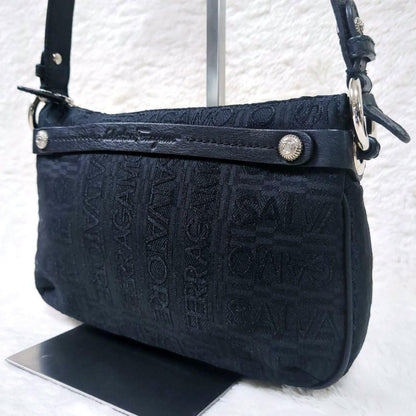 Salvatore Ferragamo Accessory Pouch Hand Bag Tote Purse Leather Canvas Black