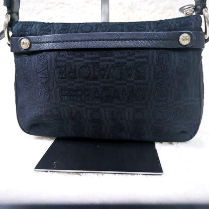 Salvatore Ferragamo Accessory Pouch Hand Bag Tote Purse Leather Canvas Black