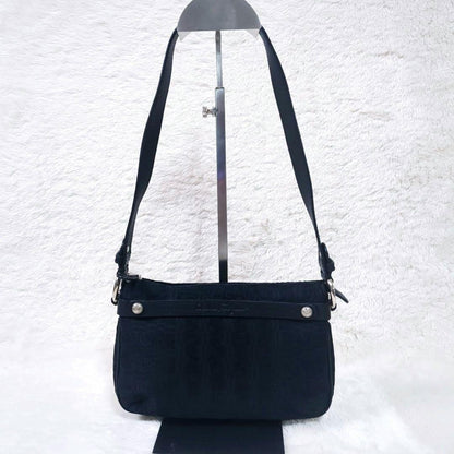 Salvatore Ferragamo Accessory Pouch Hand Bag Tote Purse Leather Canvas Black