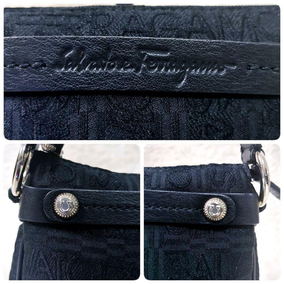Salvatore Ferragamo Accessory Pouch Hand Bag Tote Purse Leather Canvas Black