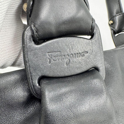 Salvatore Ferragamo Hand Bag Tote Purse Vara Ribbon Leather Black Authentic