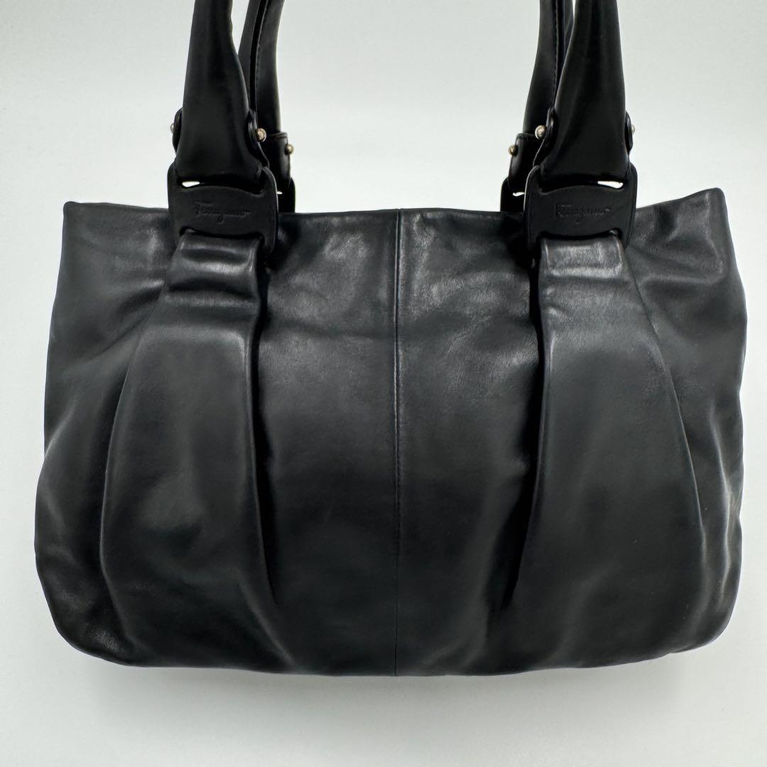 Salvatore Ferragamo Hand Bag Tote Purse Vara Ribbon Leather Black Authentic