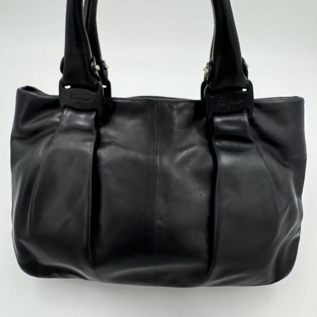 Salvatore Ferragamo Hand Bag Tote Purse Vara Ribbon Leather Black Authentic