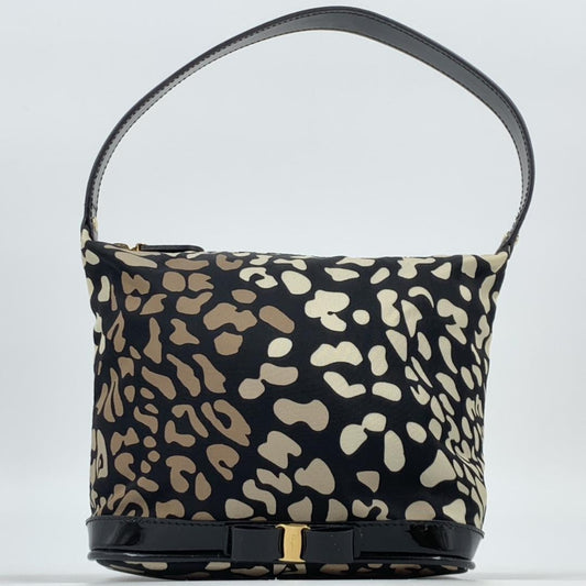 Salvatore Ferragamo Hand Tote Purse Vanity Vara Ribbon Black White Beige Brown