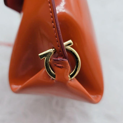 Salvatore Ferragamo Hand Shoulder Bag Purse 2way Gancini Patent Leather Orange