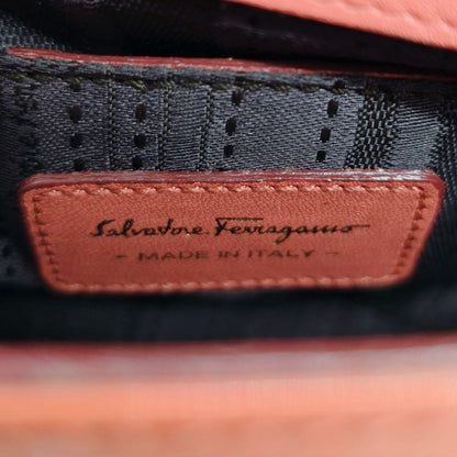 Salvatore Ferragamo Hand Shoulder Bag Purse 2way Gancini Patent Leather Orange
