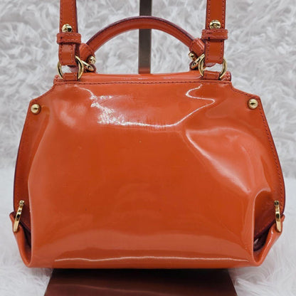Salvatore Ferragamo Hand Shoulder Bag Purse 2way Gancini Patent Leather Orange