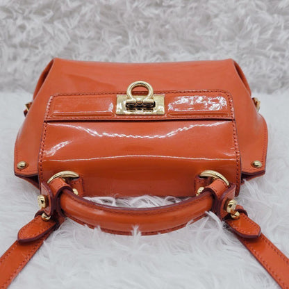 Salvatore Ferragamo Hand Shoulder Bag Purse 2way Gancini Patent Leather Orange